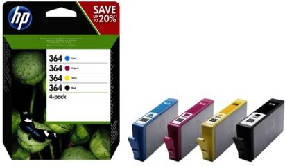 HP 364 4-pack Black/Cyan/Magenta/Yellow Original Ink Cartridges cartuccia d'inchiostro 4 pz Originale Resa standard Ne (N9J73AE)