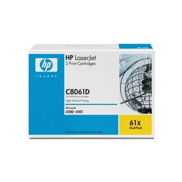 hp 61x 2-pack high yield black original laserjet toner cartridges with smart printing technology cartuccia toner 2 pz o (c8061d)