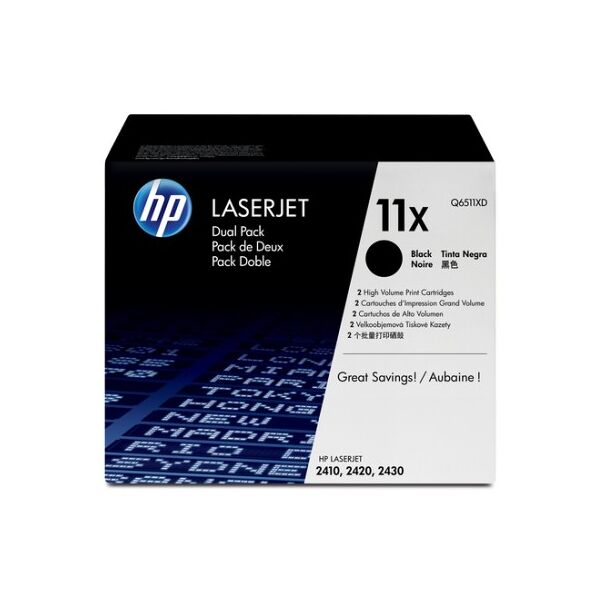 hp 11x 2-pack high yield black original laserjet toner cartridges cartuccia toner 2 pz originale nero (q6511xd)