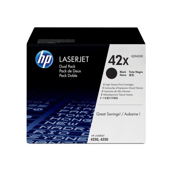 hp 42x 2-pack high yield black original laserjet toner cartridges with smart printing technology cartuccia toner 2 pz  (q5942xd)