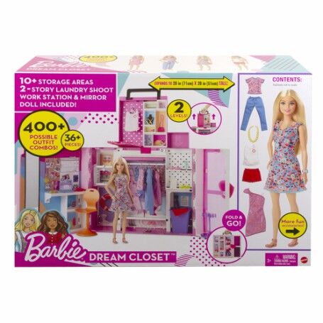 Mattel Barbie Armadio dei Sogni Playset con bambola bionda, largo più di 60 cm, 15+ aree per riporre gli accessori, specchio, (HGX56)