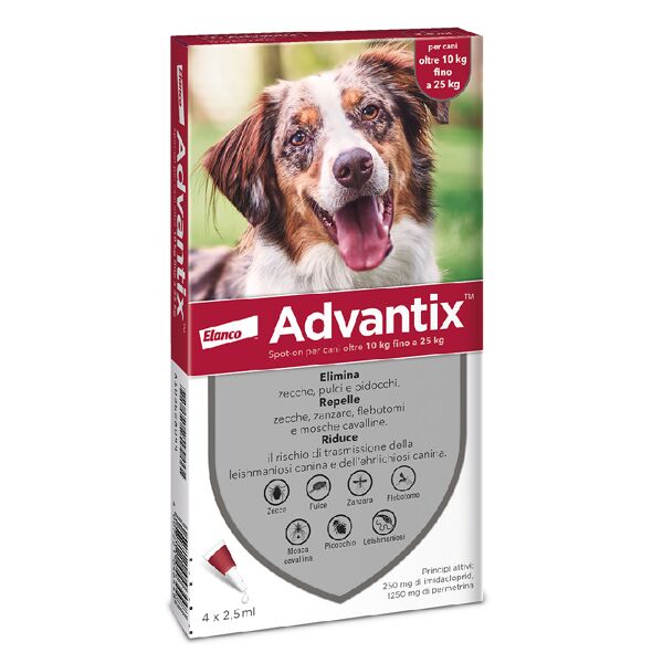 advantix® spot-on antiparassitario per cani oltre 10 kg fino a 25 kg - 6 pipette (2,5 ml)