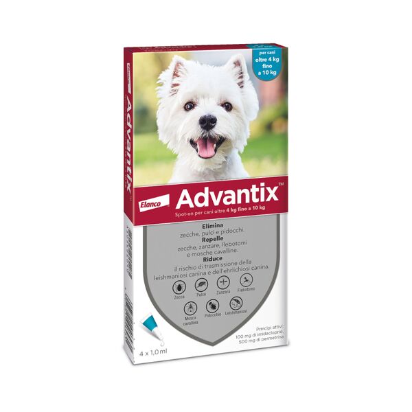 advantix® spot-on antiparassitario per cani oltre 4 kg fino a 10 kg - 4 pipette (1,0 ml)