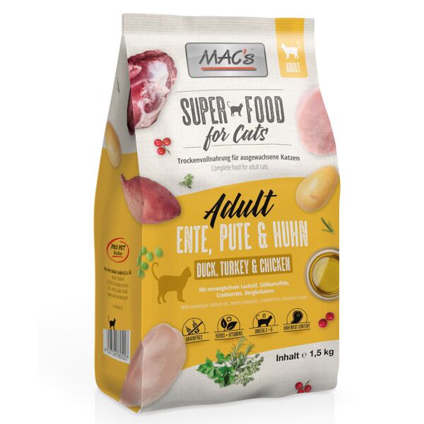 mac's superfood for cats adult anatra, tacchino & pollo crocchette gatti - set %: 2 x 1,5 kg