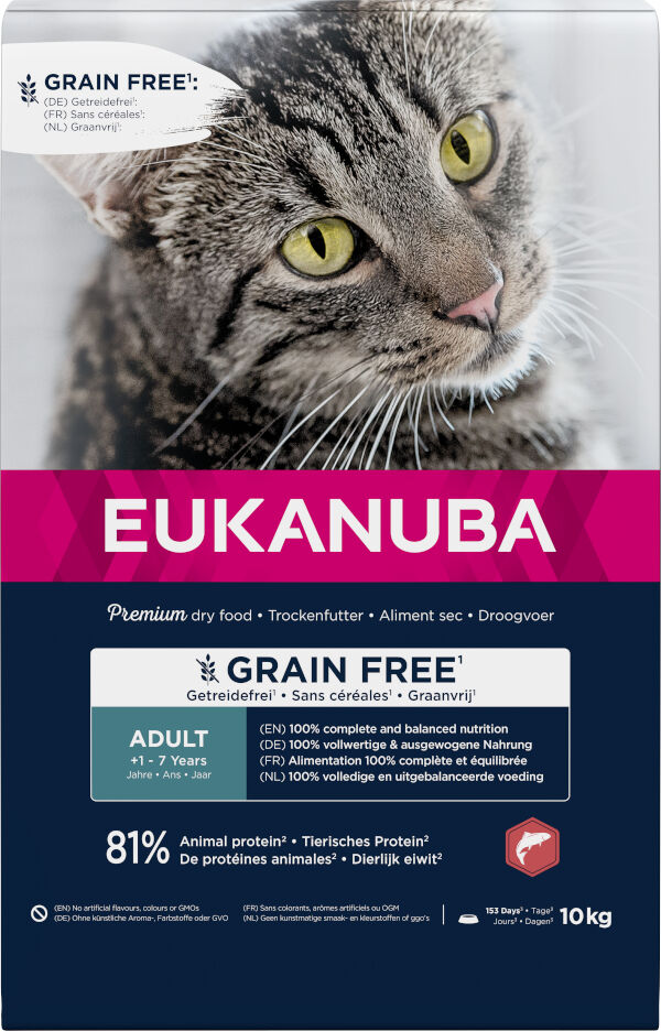 Eukanuba Adult Grain Free Salmone Crocchette per gatto - 10 kg