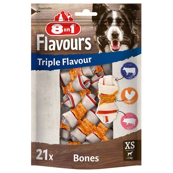 8in1 triple flavour ossi da masticare xs snack per cane - set risparmio: 3 x 21 pz
