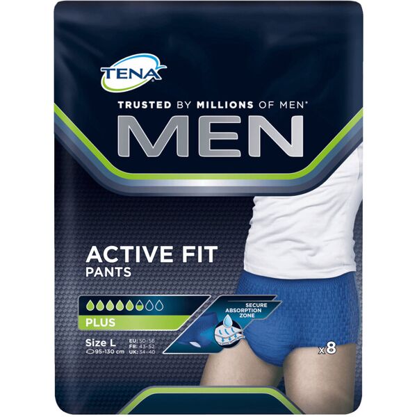 tena men - active fit pants plus 8 assorbenti taglia l