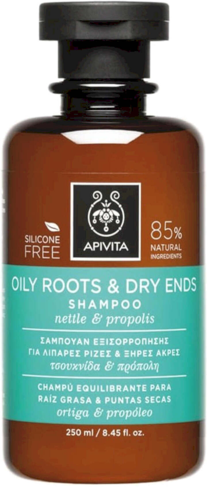 apivita oily roots & dry ends shampoo con ortica e propoli 250ml