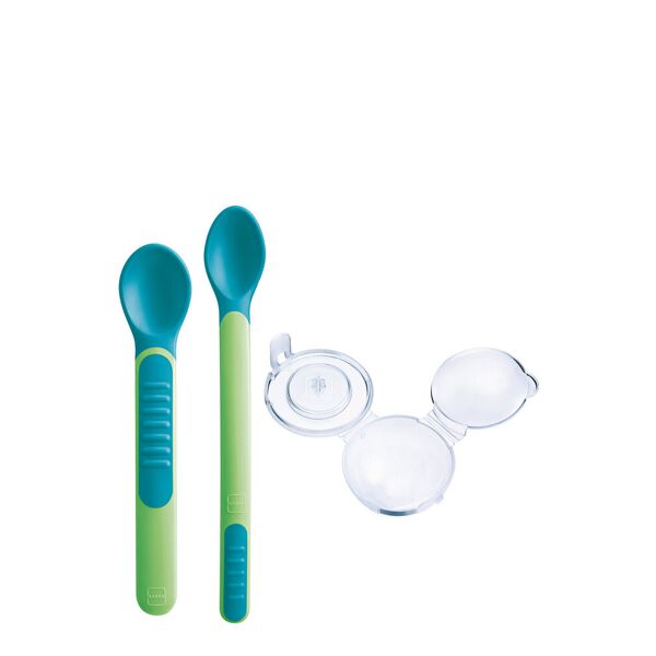 mam heat sensitive spoons & cover 6+ mesi 2 cucchiaini morbidi verdi