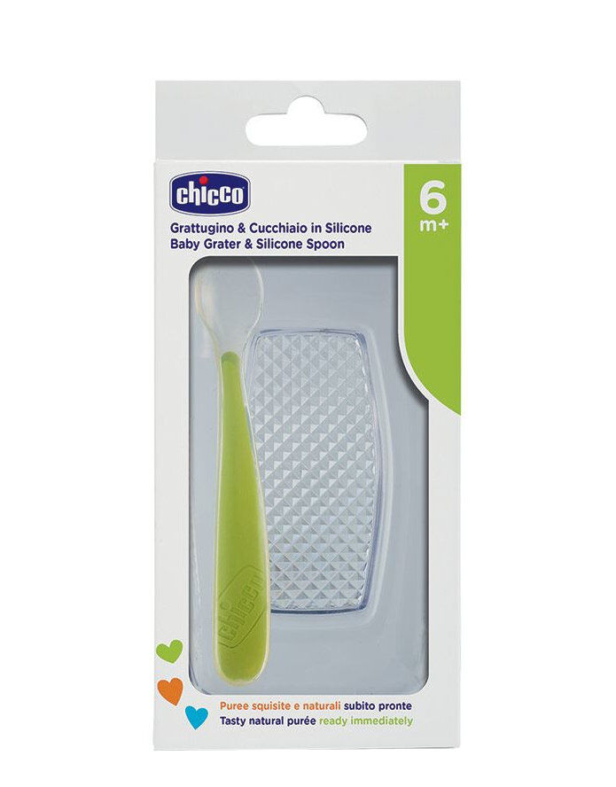 chicco grattugino & cucchiaio in silicone 6 mesi+ 1 cucchiaino + 1 grattugino