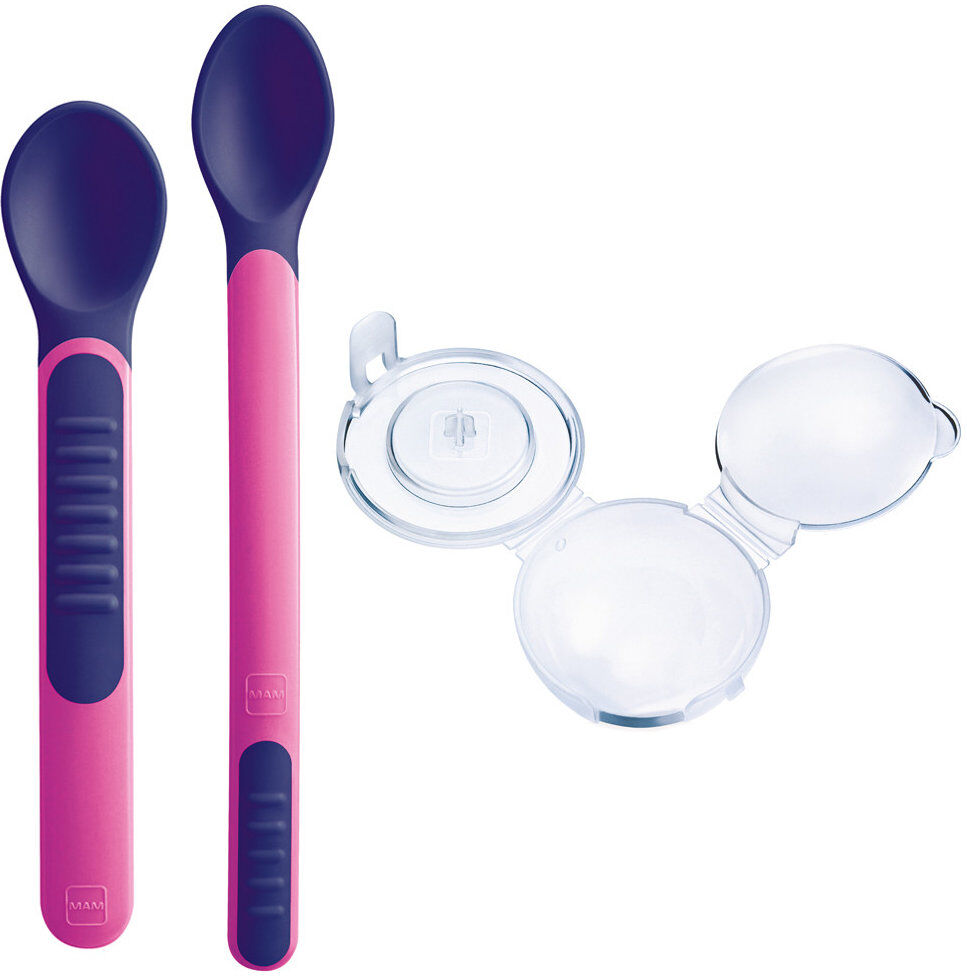 mam heat sensitive spoons & cover 6+ mesi 2 cucchiaini morbidi rosa