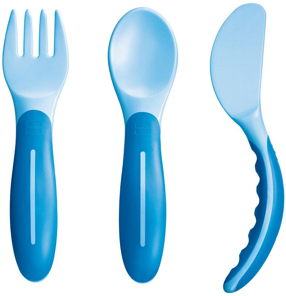 mam baby's cutlery 6+ mesi 1 set posate morbide azzurre