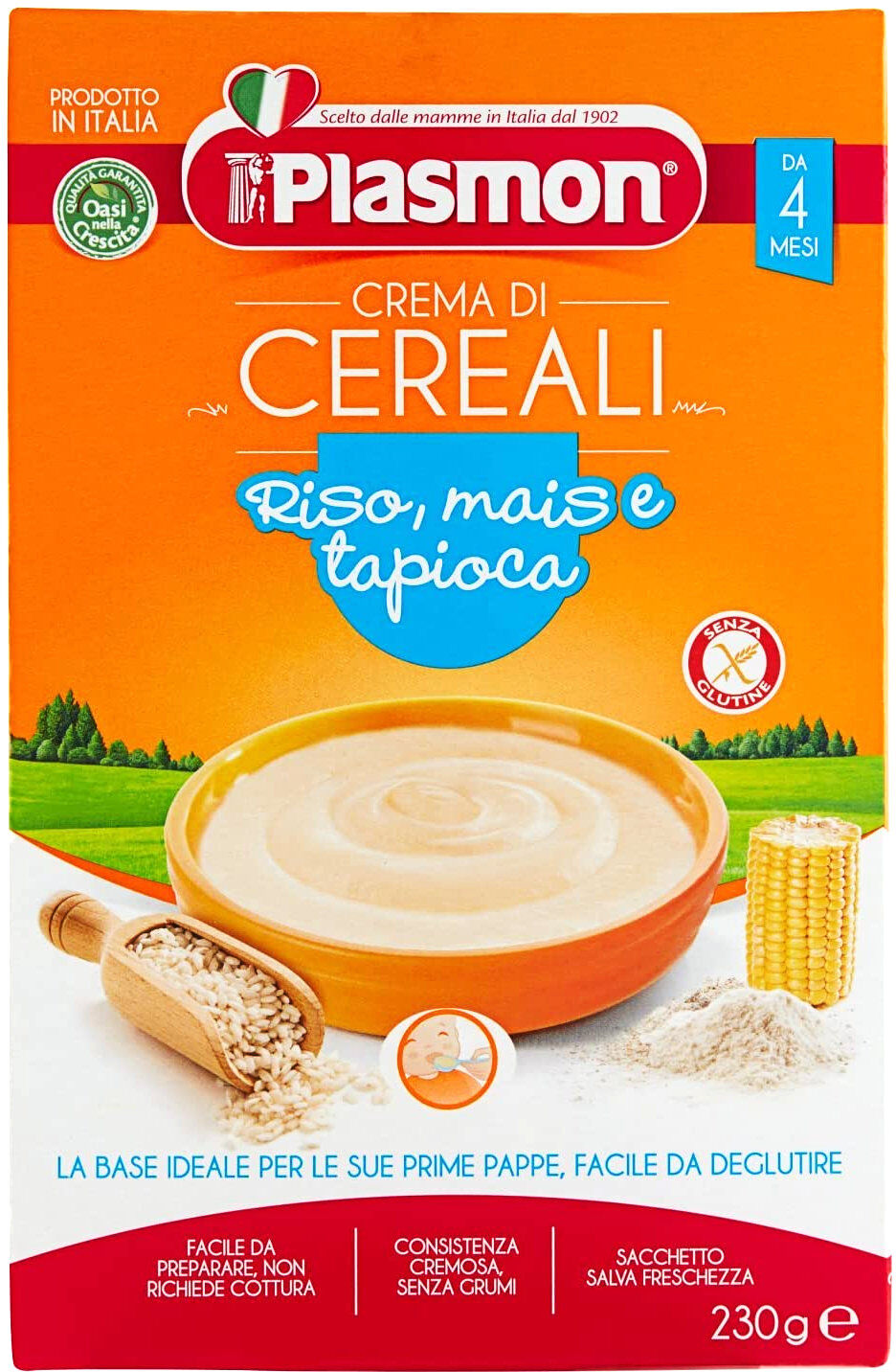 plasmon crema di cereali riso, mais e tapioca da 4 mesi 230 grammi