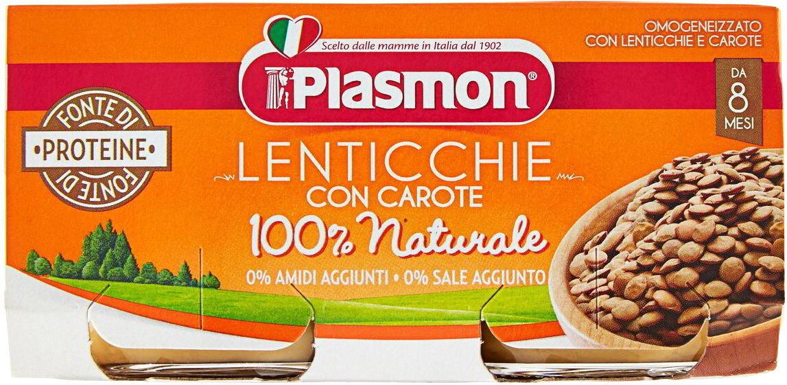 plasmon lenticchie con carote 100% naturale da 8 mesi 160 grammi