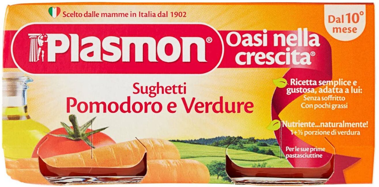 PLASMON Sughetti Pomodoro E Verdure 100% Naturale Dal 10° Mese 160 Grammi