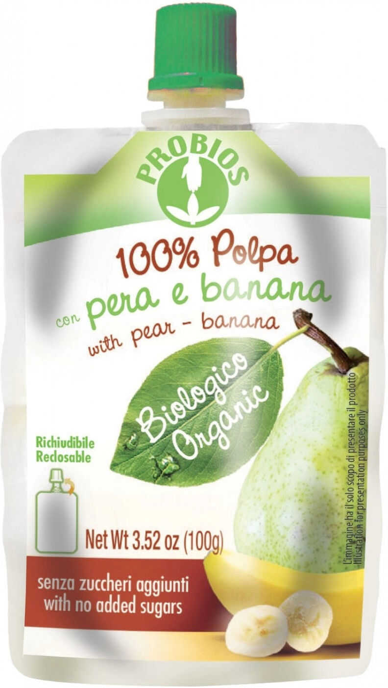 PROBIOS 100% Polpa Di Frutta - Pera E Banana 1 Doypack Da 100 Grammi Pera E Banana