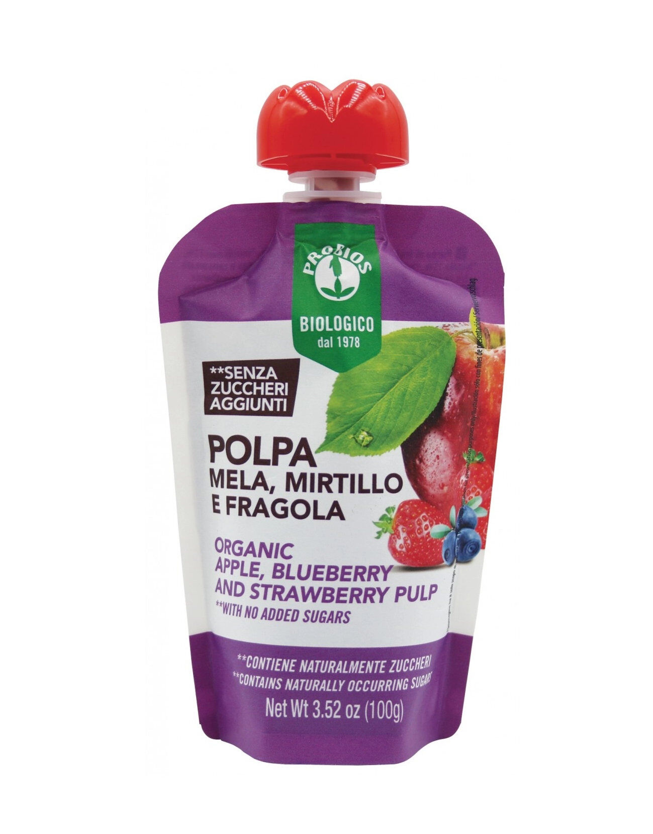 PROBIOS 100% Polpa Di Frutta - Mirtillo E Fragola 1 Doypack Da 100 Grammi