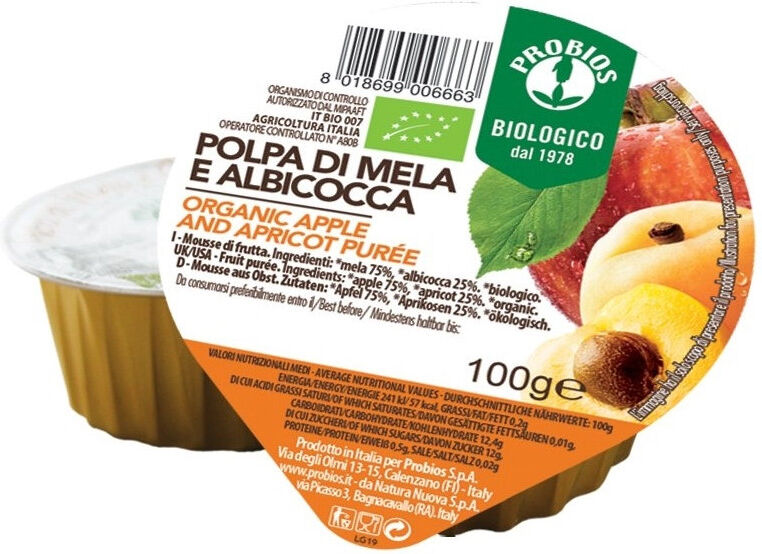 PROBIOS 100% Polpa Di Frutta - Mela E Albicocca 1 Vaschetta Da 100 Grammi