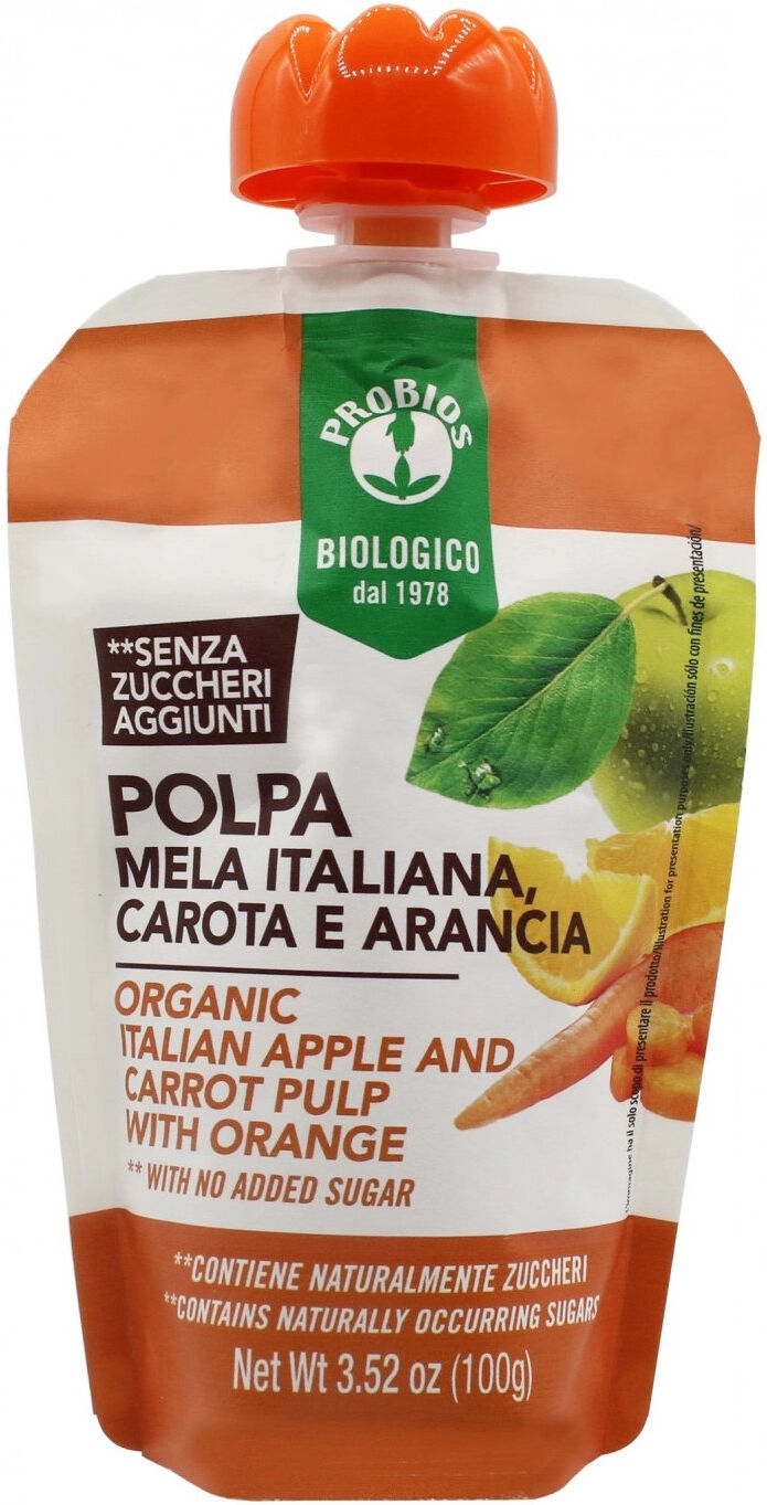 PROBIOS Polpa Con Arancia, Mela E Carota 1 Cheer-Pack Da 100 Grammi