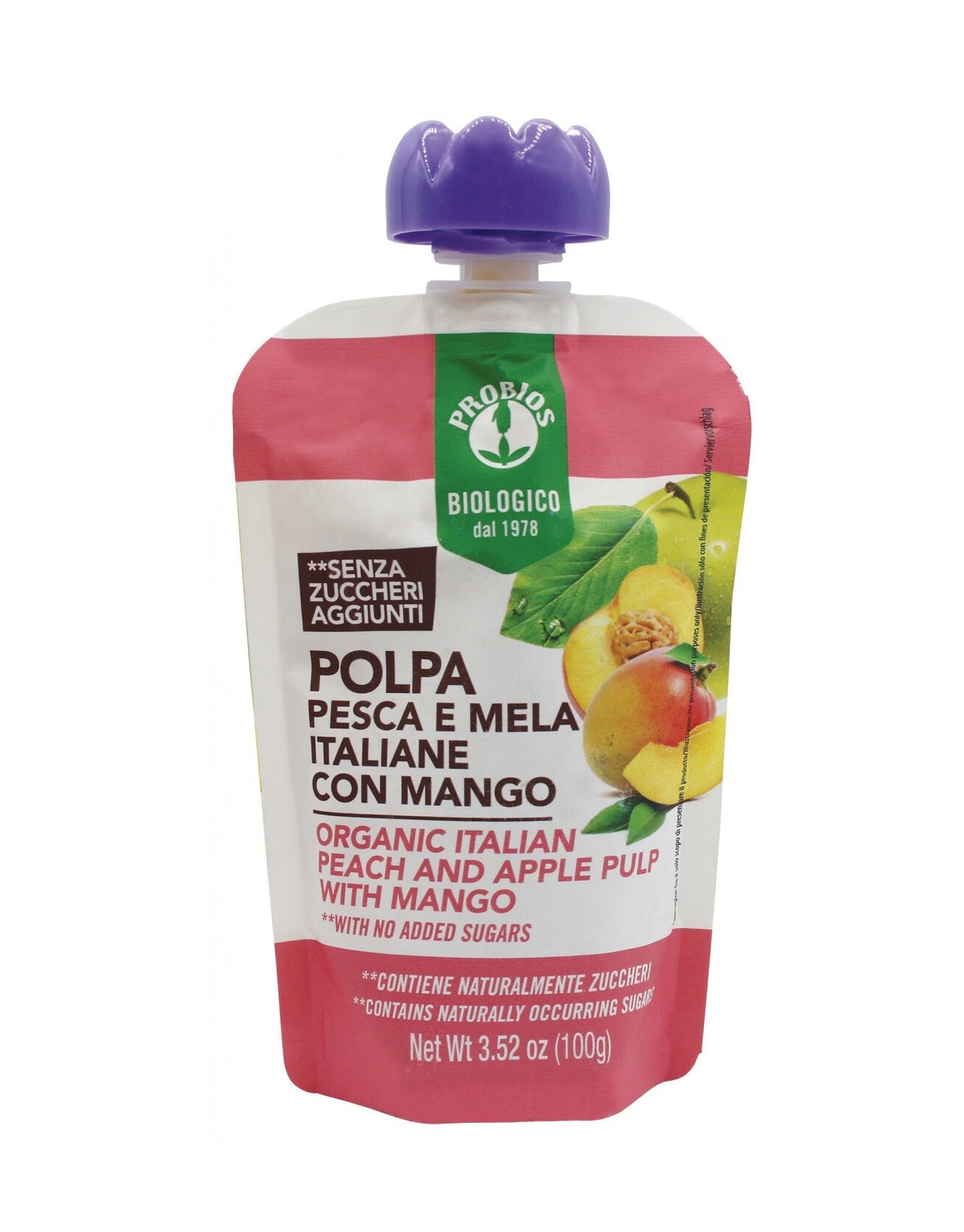 PROBIOS 100% Polpa Con Pesca, Mela E Mango 1 Cheer-Pack Da 100 Grammi