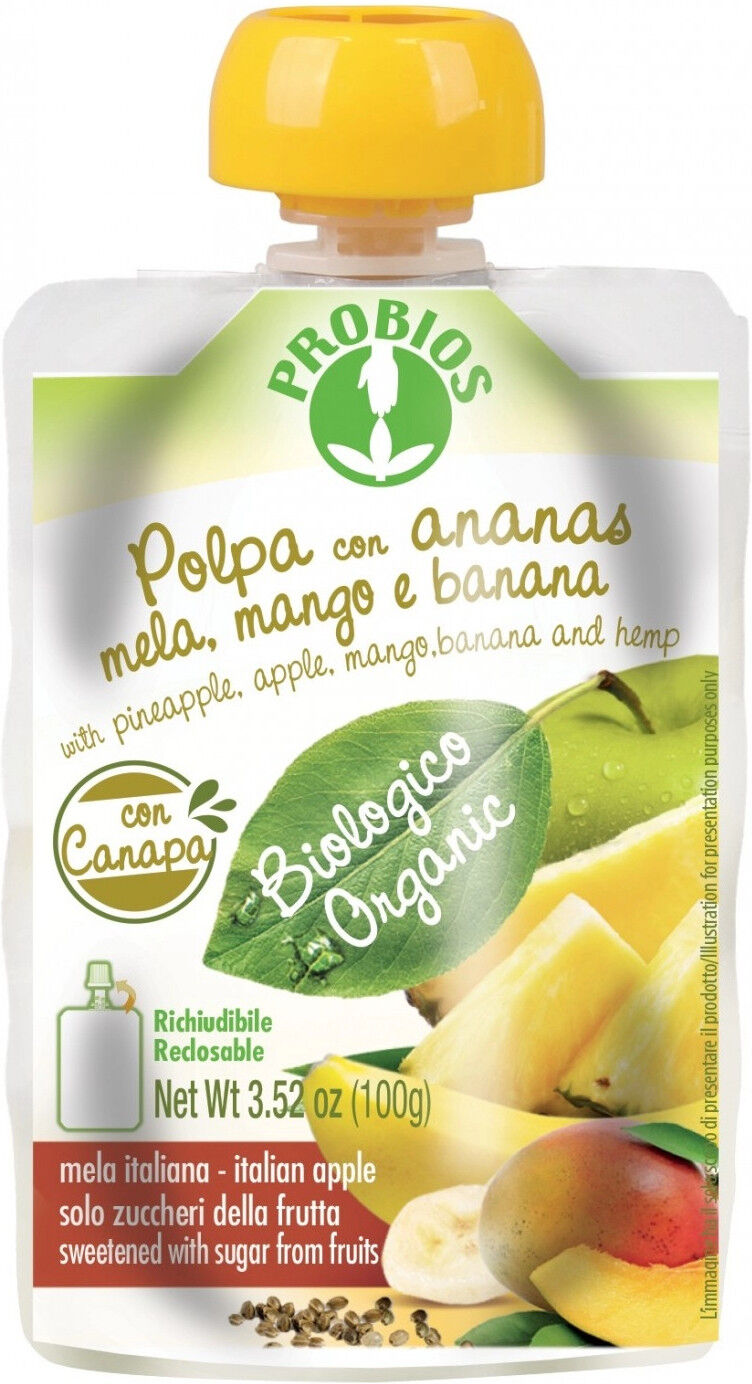 PROBIOS Polpa Con Ananas, Mela, Mango E Banana 1 Cheer-Pack Da 100 Grammi