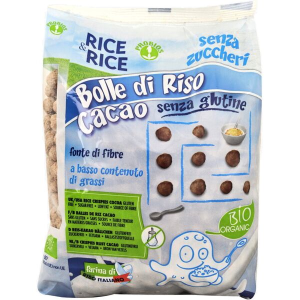 probios rice & rice - bolle di riso al cacao senza glutine 150 grammi