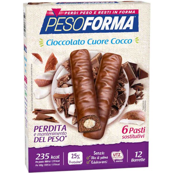 pesoforma barrette al cioccolato cuore gusto cocco 12 barrette da 31 grammi cioccolato cocco