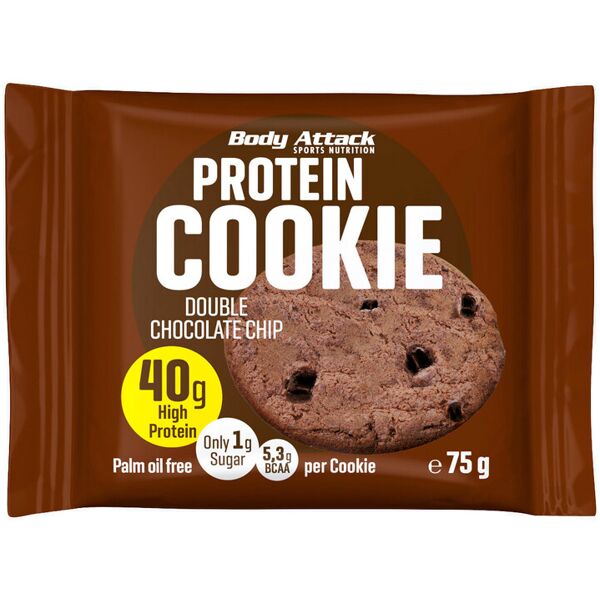 body attack protein cookie 1 biscotto da 75 grammi doppio cioccolato con chips