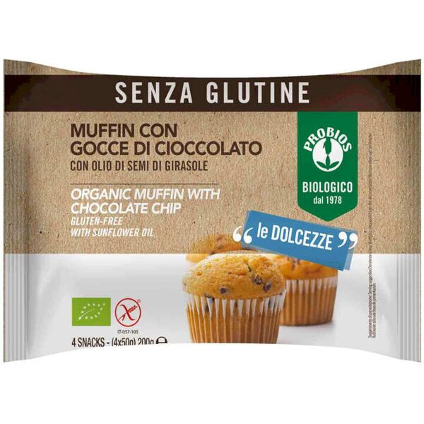 probios muffin con gocce di cioccolato 4 snack da 50 grammi