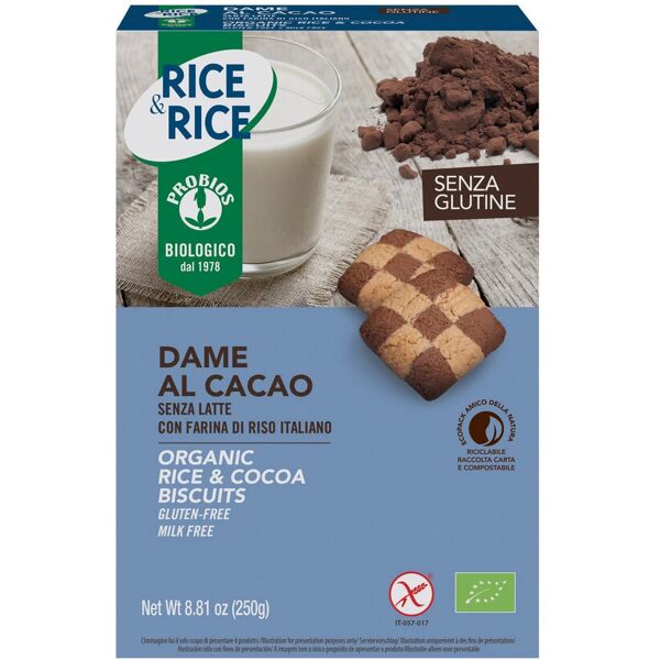 probios rice & rice - dame di riso con cacao senza glutine 250 grammi