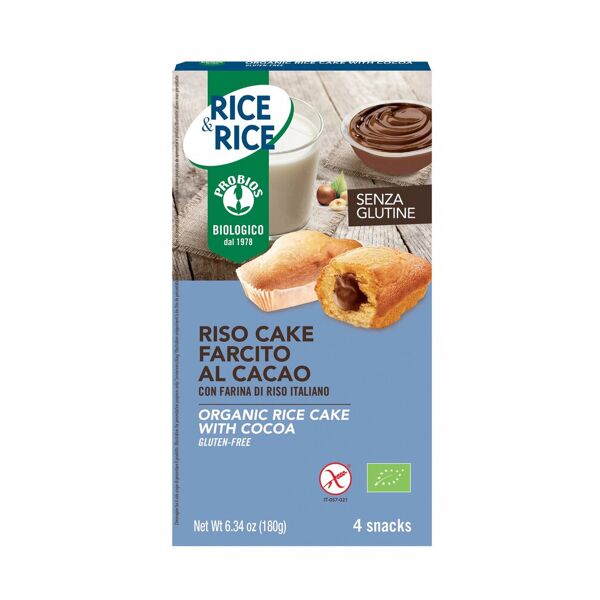 probios rice & rice - riso cake farcito al cacao 4 snack da 45 grammi
