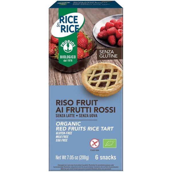 probios rice & rice - riso fruit ai frutti rossi 6 snack da 33,5 grammi