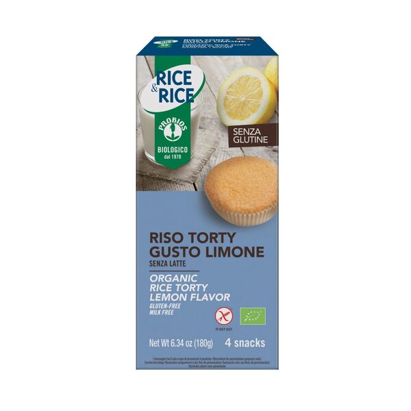 probios rice & rice - riso torty al limone 4 snack da 45 grammi