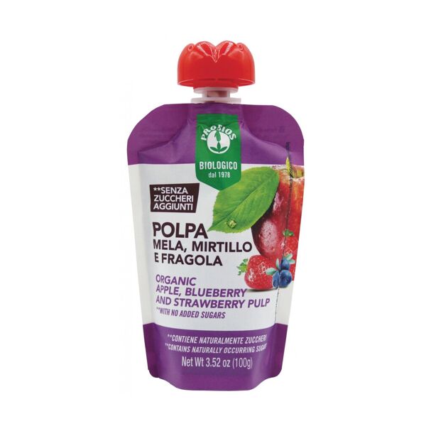 probios 100% polpa di frutta - mirtillo e fragola 1 doypack da 100 grammi