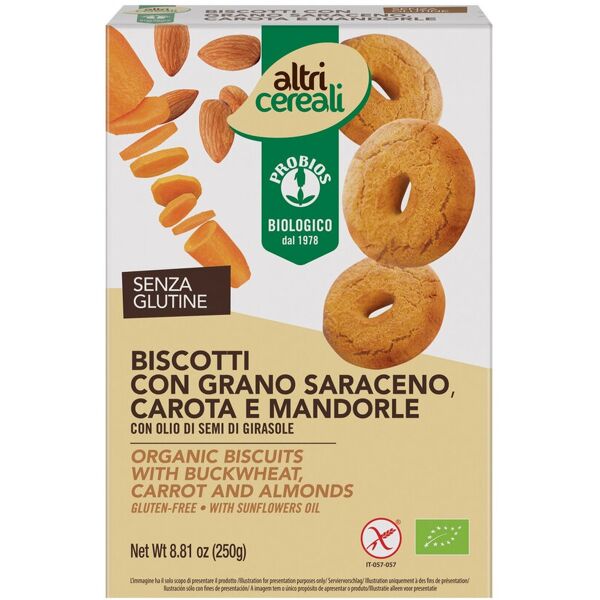 probios altri cereali - biscotti con grano saraceno carota e mandorle 250 grammi