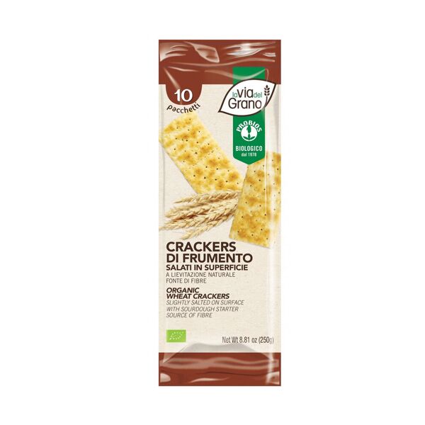 probios la via del grano - crackers di frumento salati in superficie 10 pacchetti da 25 grammi