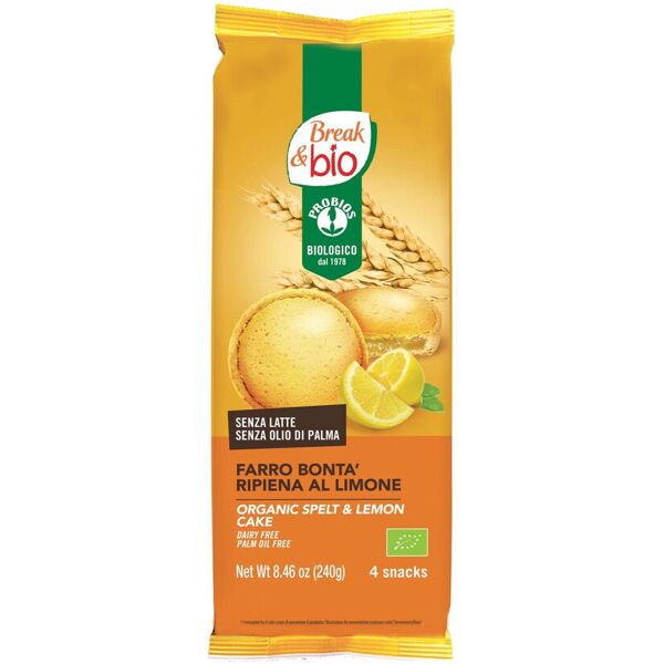 probios break & bio - farro bontà ripiena al limone 4 snack da 60 grammi