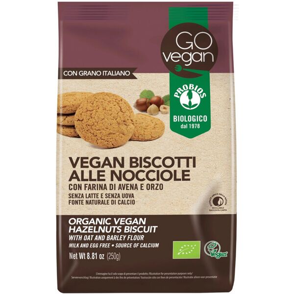 probios go vegan! - vegan biscotti alle nocciole con farina di avena e orzo 250 grammi