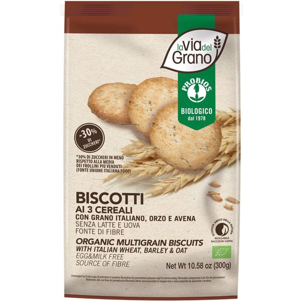 probios la via del grano - biscotti ai 3 cereali 300 grammi