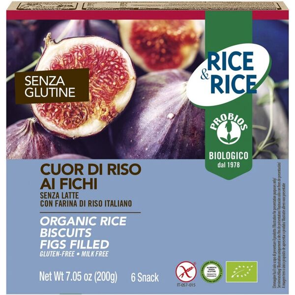 probios rice & rice - cuor di riso ai fichi senza glutine 6 snack da 33,4 grammi