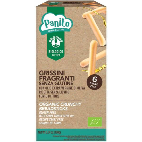 probios panito - grissini fragranti senza glutine 6 pacchetti da 30 grammi