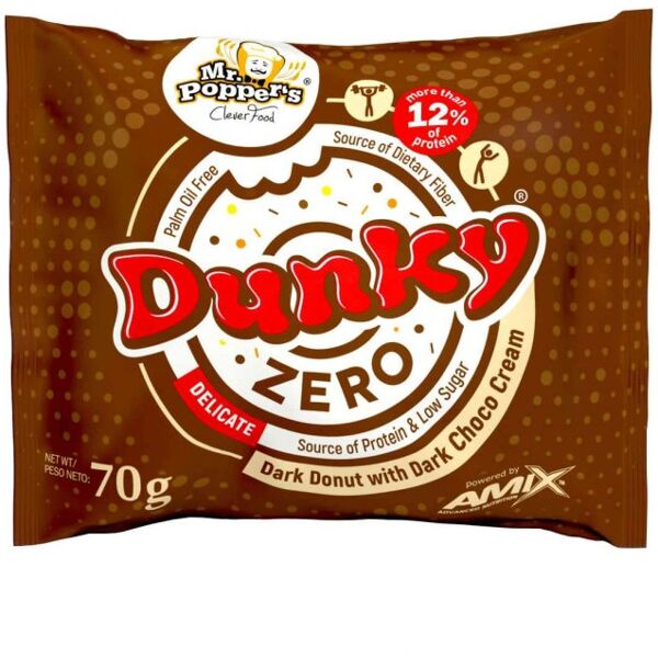 amix mr. popper's - dunky zero 1 snack da 70 grammi fondente con crema di cioccolato fondente