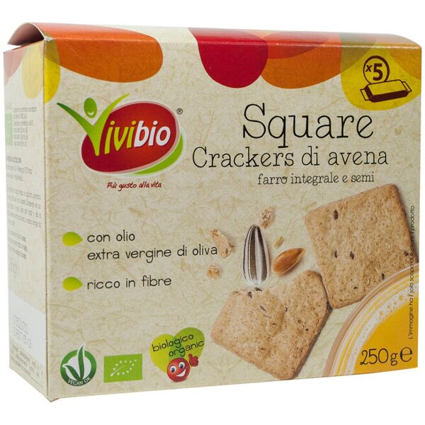 vivibio square crackers di avena farro integrale e semi 5 confezioni da 50 grammi