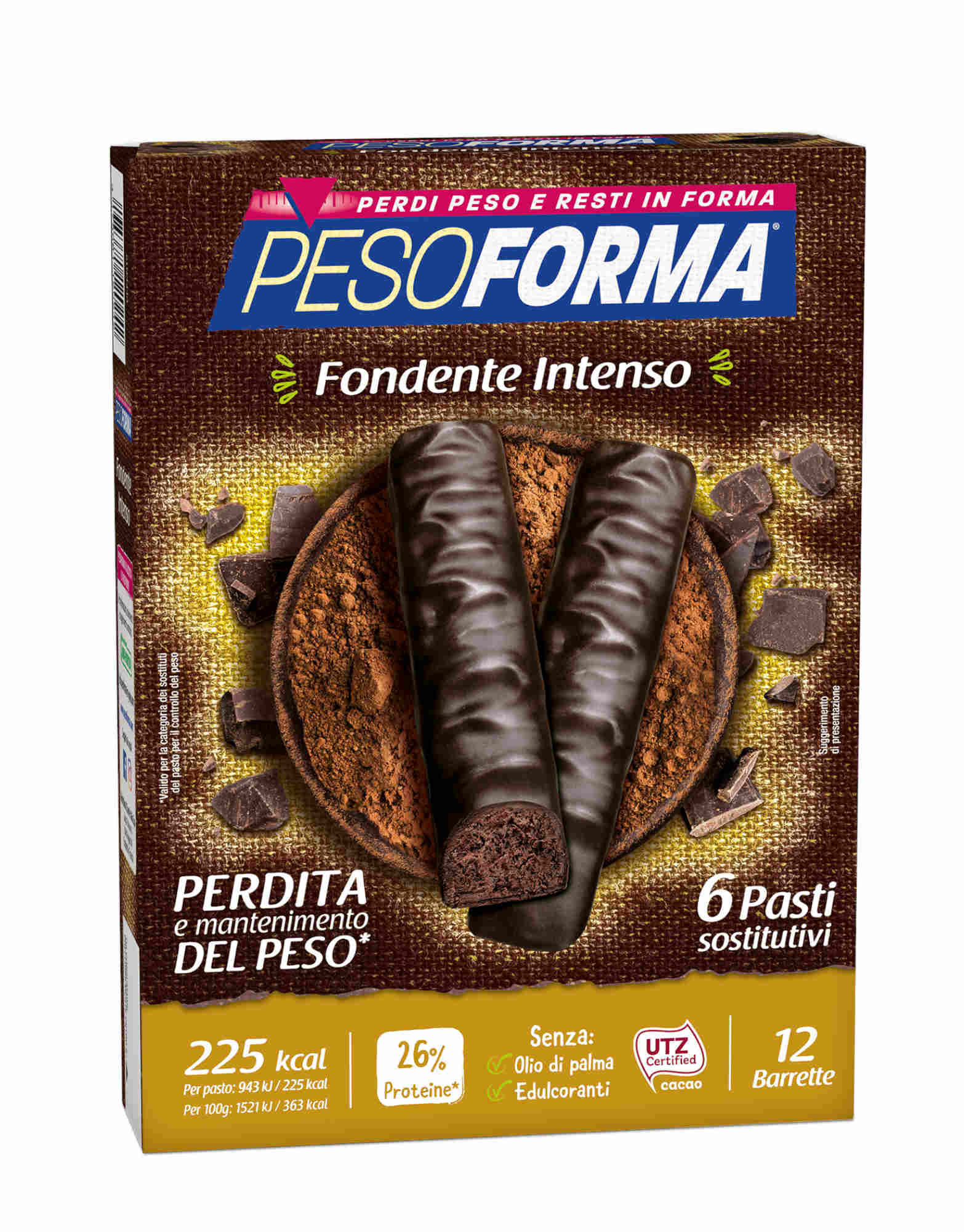 pesoforma barrette al cioccolato fondente intenso 12 barrette da 31 grammi doppio cioccolato