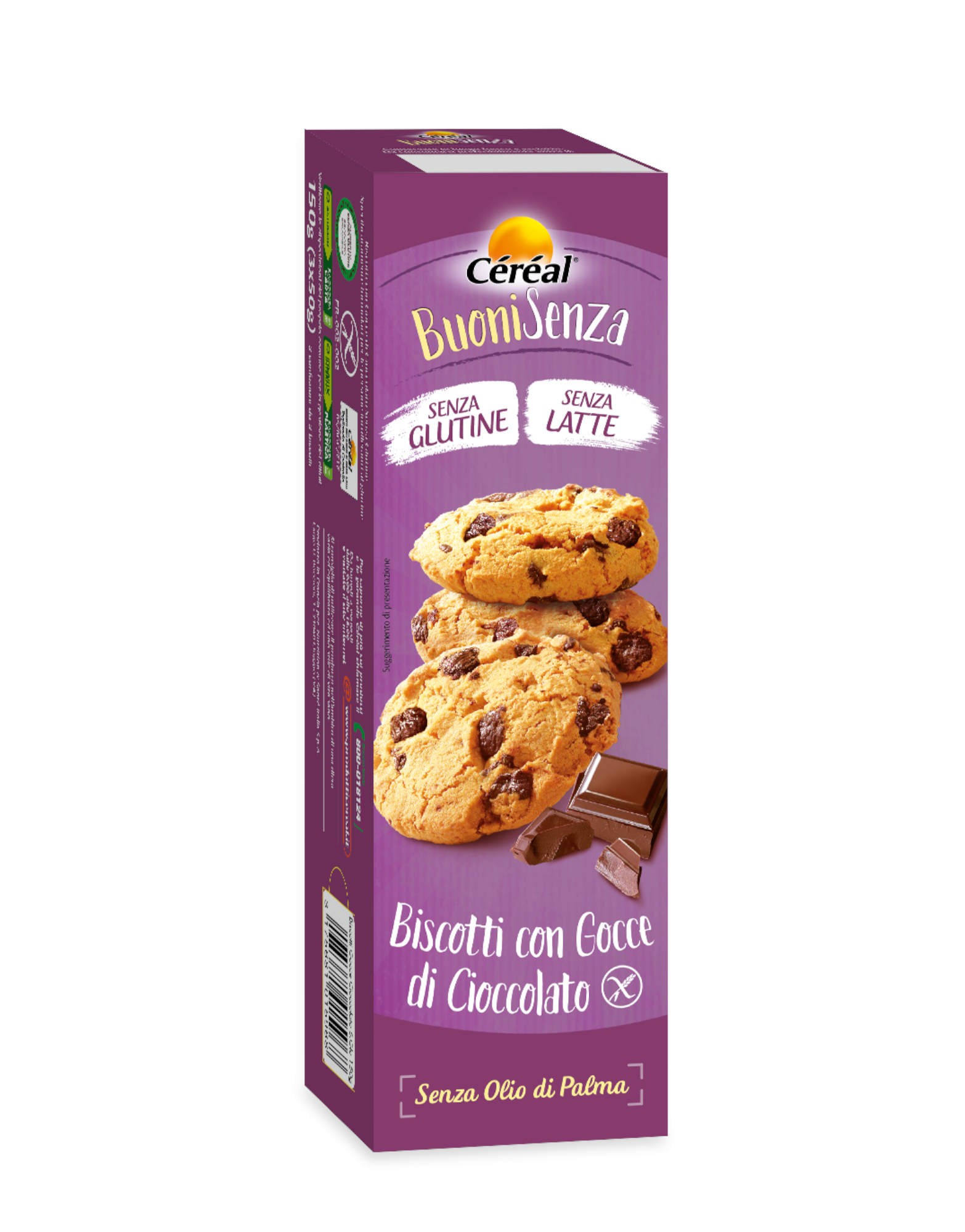 cÉrÉal senza glutine - biscotti con gocce di cioccolato 3 confezioni da 3 biscotti