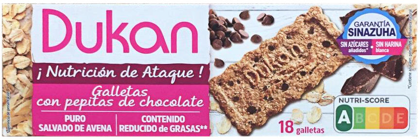 dukan biscotti di crusca d'avena gusto gocce di cioccolato 6 confezioni da 37,5 grammi