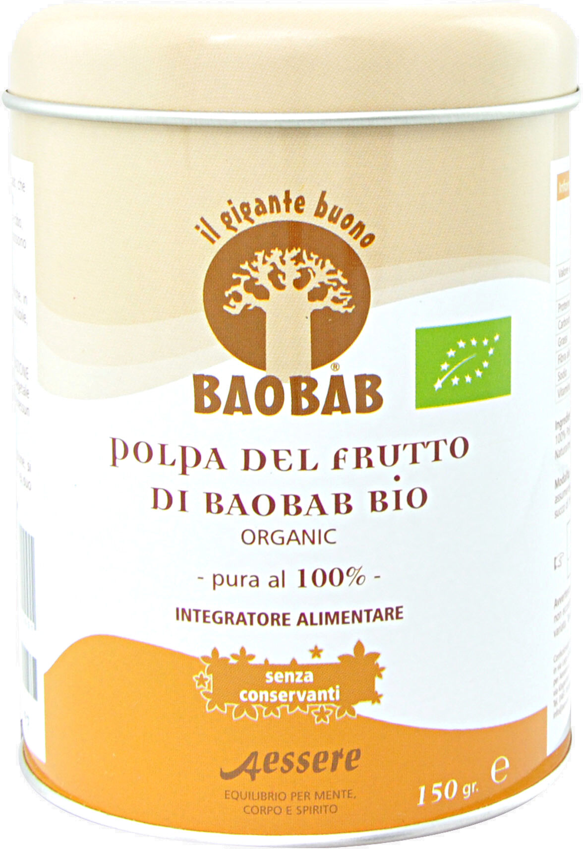 aessere baobab - polpa del frutto di baobab bio 1 barattolo da 150 grammi