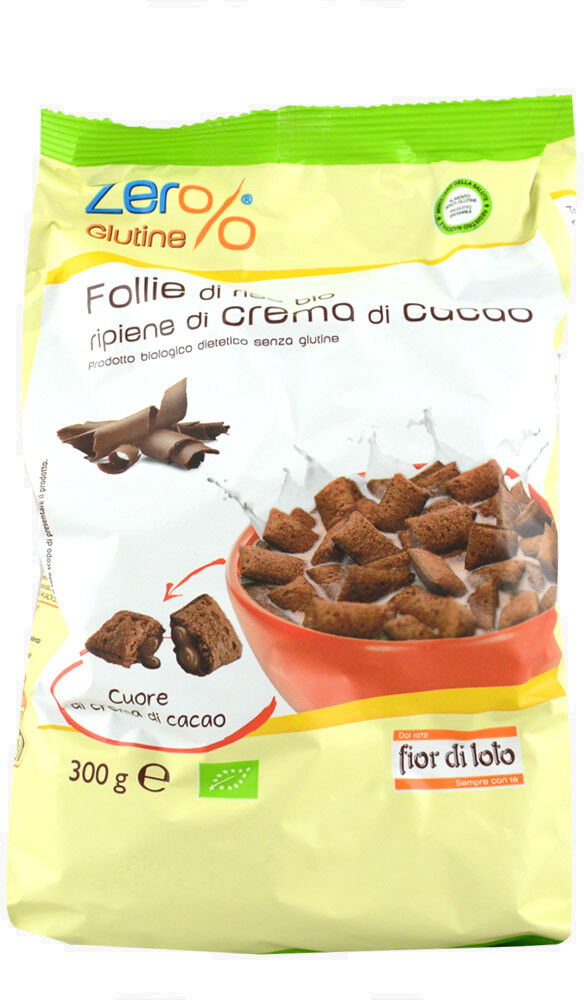 fior di loto zero% glutine - follie di riso bio ripiene di crema di cacao 300 grammi