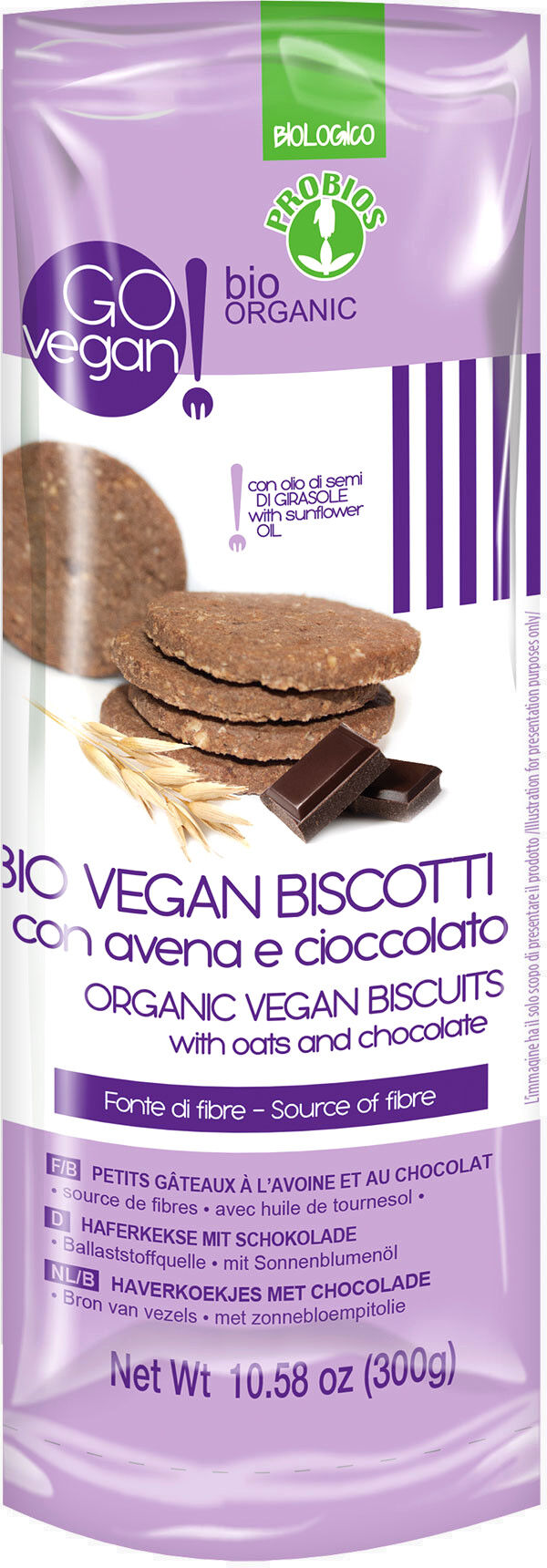 probios go vegan! - bio vegan biscotti con avena e cioccolato 300 grammi