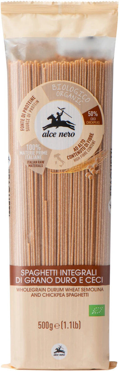 alce nero spaghetti integrali di grano duro e ceci 500 grammi